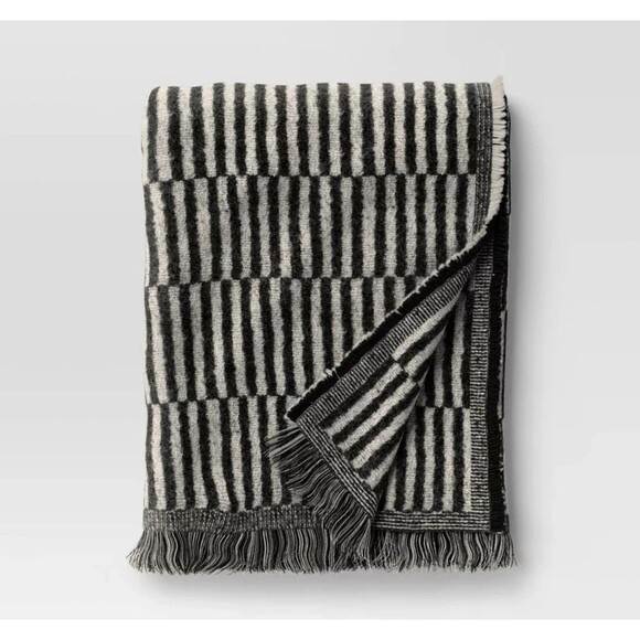 50''x60'' Oversized Woven Linework Throw Blanket Black/Cream - Threshold - Picture 3 of 8